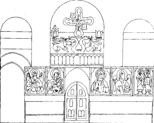 Fig. 12. Schéma de l'iconostase de l'église Saint Théodore Tiron et Saint Théodor Stratilate dans le village de Dobarsko. D'après E. Floréva