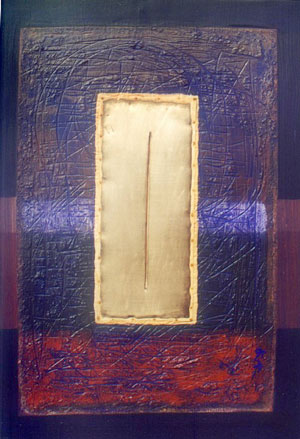 Сн. 2: Веско Велев. Прозорец, 110/92 см., акрил, моделин паста, мед, дърво. (ГОДИНА) 2001