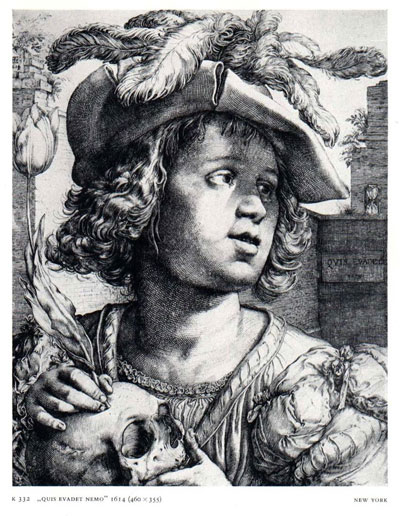 Hendrick Goltzius, (1558-1617) Youth with a Skull and a Tulip, 1614, Pen and brown ink, 46 x 35.5 cm, The Pierpont Morgan Library, New York