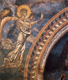 БЛАГОВЕЩЕНИЕ -  фреска от триумфална арка, Византия, 1191 г.