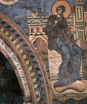 БЛАГОВЕЩЕНИЕ -  фреска от триумфална арка, Византия, 1191 г.