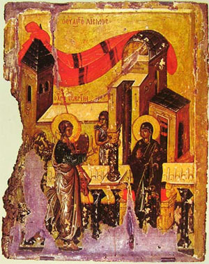 БЛАГОВЕЩЕНИЕ -  византийска икона от ХІV век, появила се в епохата на Палеологовия ренесанс (сега в Музея на изобразителните изкуства в Москва)