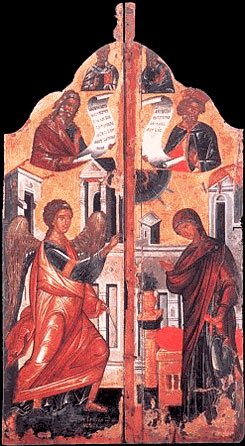 БЛАГОВЕЩЕНИЕ и четиримата евангелисти -  Царски двери ХV век, Византия