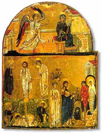 СЦЕНИ ОТ ГОСПОДСКИТЕ ПРАЗНИЦИ -  четириделна икона от монастира Св. Екатерина, Синай, ХІІ век, Византия