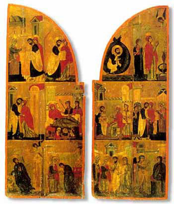 СЦЕНИ ОТ БОГОРОДИЧНИЯ ЦИКЪЛ -  странични части на триптих от монастира Св. Екатерина, Синай, началото на ХІІІ век, Византия