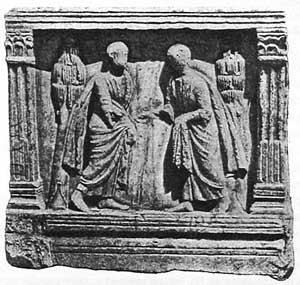 СРЕЩА на Дева Мария с Елисавета - саркофаг в Равена от началото на V век
