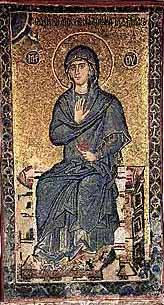 Богоматер от сцена на БЛАГОВЕЩЕНИЕ - мозайка от късния ХІІІ - ранния ХІV век, Католикон в манастира Ватопед на Атон