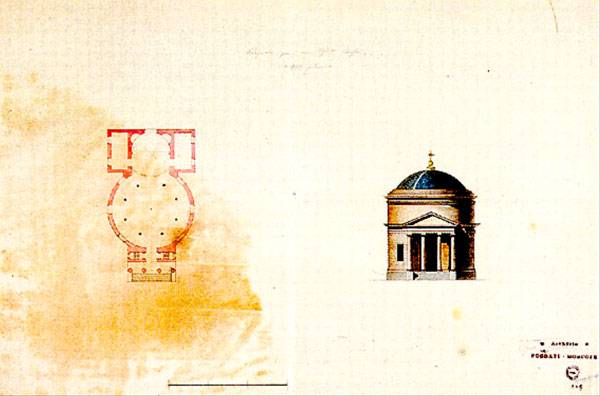 Гаспаре Фосати, Руска църква за 250 души (неустановено местонахождение): план и централна фасада, (1835-1837), рисунка с перо и акварел, 45,5 х 62 см
