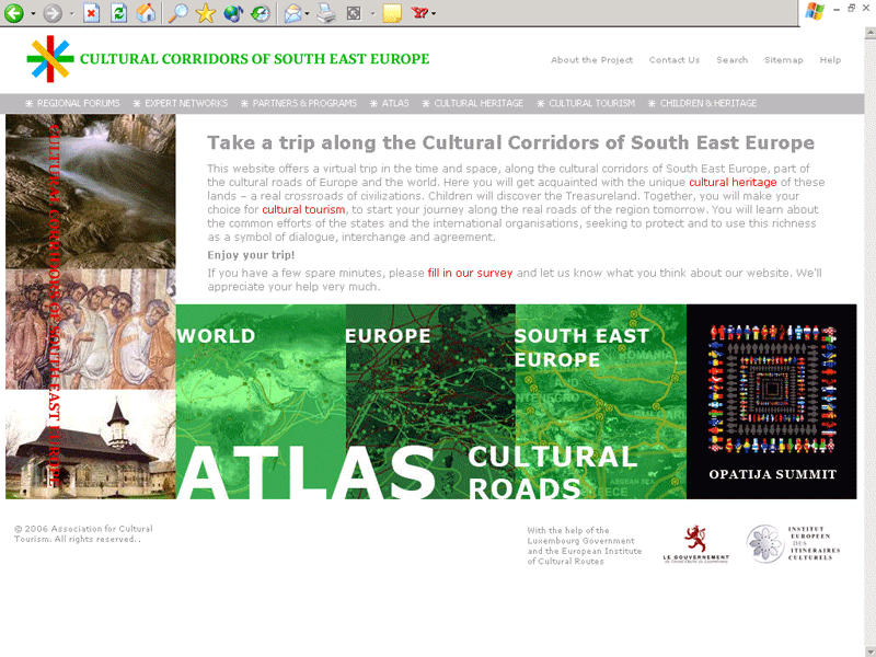 Фиг. 10. Начална страница на уебсайт Културните коридори на Югоизточна Европа