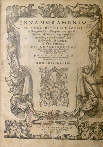     "In namoramento di Ruggeretto, figliuolo di Ruggero Re di Bulgaria" (1555 .)  Panfilo di Renaldini