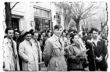 1953 г. Ганчо Минчев, Радка Добрева и Георги Величков на митинг, зад Ганчо Минчев е Ешуа Декало, главен редактор на в. "Сталинско знаме"