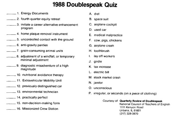 1988 Doublespeak Quiz