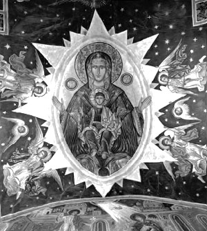 Богородица Оранта (Знамение) - стенопис върху източната част на свода