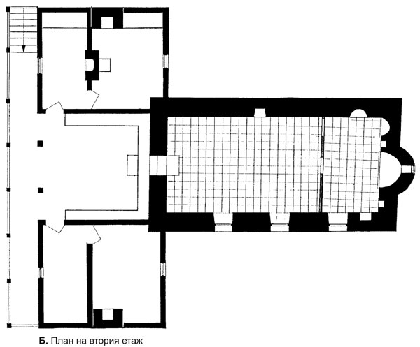 План на втория етаж на църковната сграда и пристроените към нея части