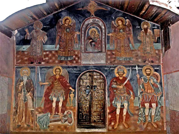 Стенописи върху външната плоскост на западната стена на църквата